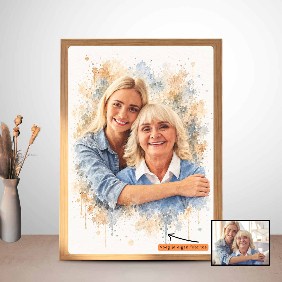 Gedenk fotolijst met eigen foto als persoonlijk aquarelportret